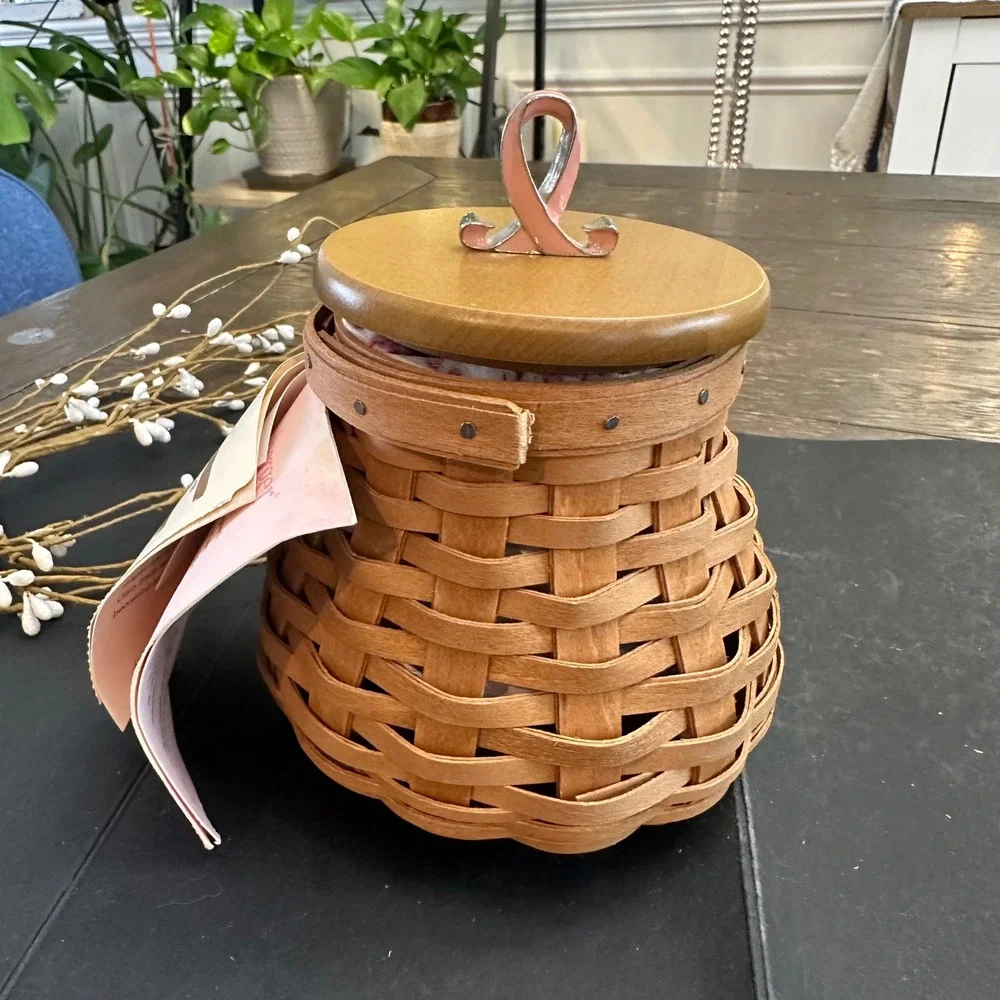 Longaberger Horizon of Hope Jar Basket w Wood‎ Lid Metal Topper 2009 ACS